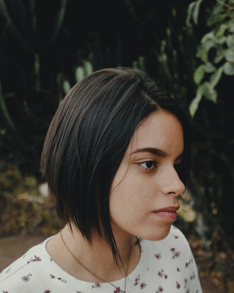 Woman with graduated bob haircut