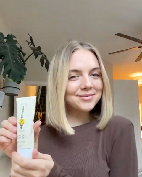 Woman with graduated bob haircut and highland glacial cream