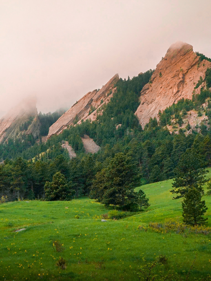 Mountain range with low cloud cover