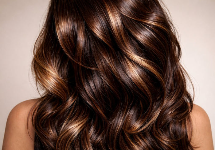 Shot of long, wavy colored hair from the back